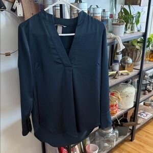 H&M Dark greenish Navy V-Neck Long-Sleeve Blouse